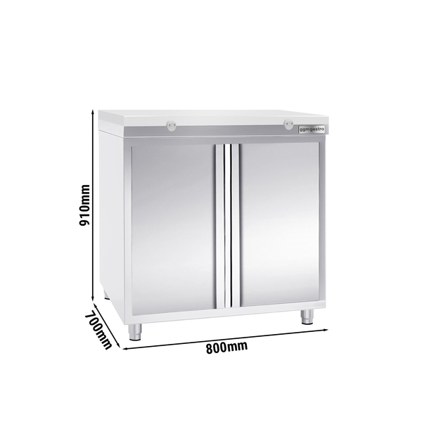 Dulap de lucru din oțel inoxidabil PREMIUM - 0,8 m - cu ușă - incl. blat de lucru alb