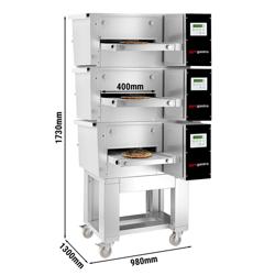 (3 pieces) Commercial Triple-Stack Conveyor Pizza Oven – 400mm belt - 90 pizzas/h Ø30cm - stand