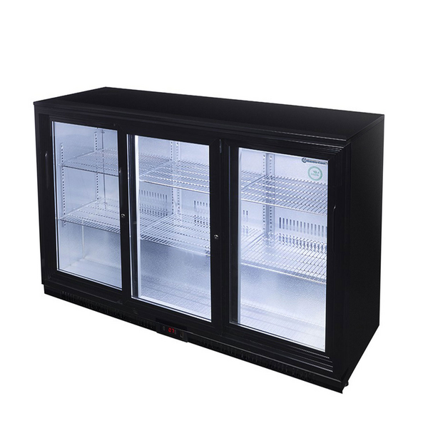 GASTRO-COOL | Bárhűtőszekrény - 1350mm - 312 liter - 3 üveg tolóajtóval - Fekete