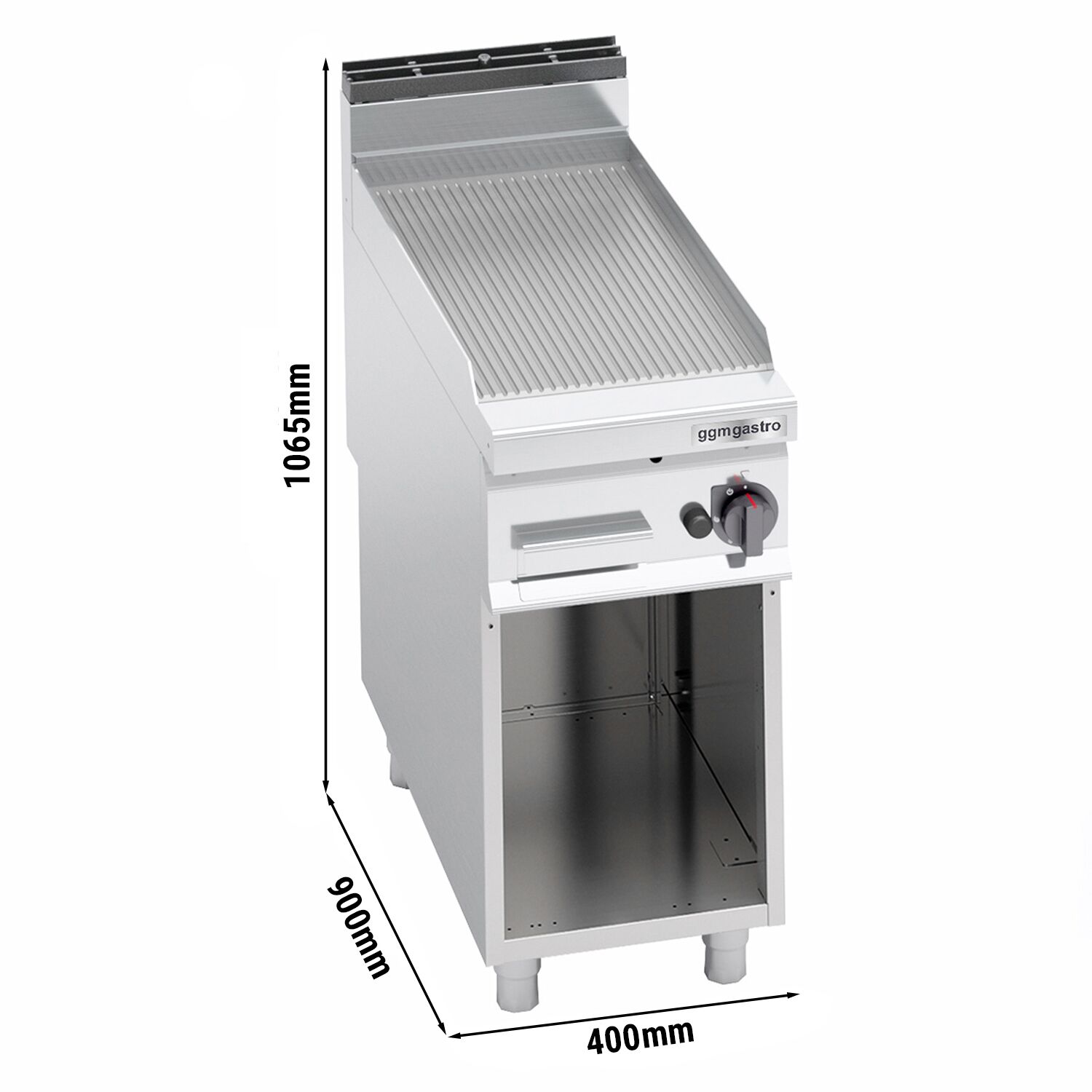 Commercial Gas Griddle - 10kW - Ribbed Plate - Cooking area: 396x667mm - on Stand