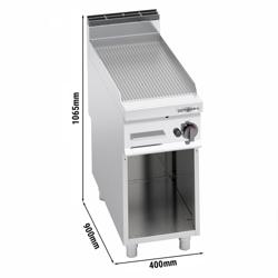 Gasbakplaat - 10kW - Geribbeld - Bakoppervlak: 396x667mm - met open onderbouw