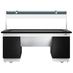 Heated Bain Marie Counter DUBLIN - 2000mm - with Bain Marie Well + Flat Glass Sneeze Guard - on Castors - for 5x GN 1/1 - Black