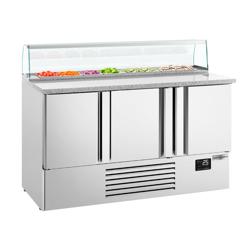 Stół chłodniczy sałatkowy PREMIUM PLUS - 1460mm - 355L - 3 drzwi - z nadstawką szklaną - blat roboczy z czarnego granitu