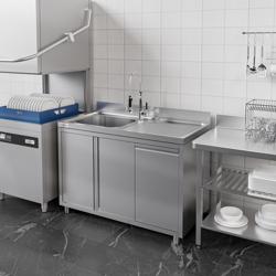 Commercial Sink Cabinet - 1200x600mm - with waste bin & 1 bowl left-hand