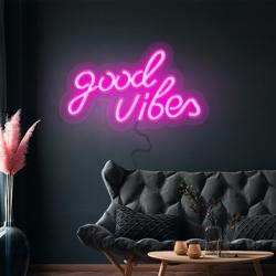 Enseigne lumineuse LED - Good Vibes 2 - Rose - 330 × 180 mm