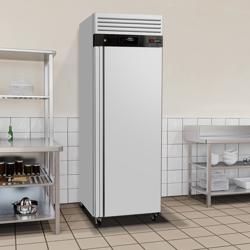 Upright Freezer Stainless steel ECO - 600L - with 1 door & Stainless steel rails & support grids - On castors