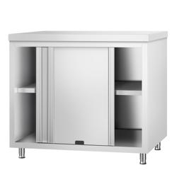 Tavolo armadiato passante in acciaio inox PREMIUM - 1000x600mm - con 4 porte scorrevoli su due lati