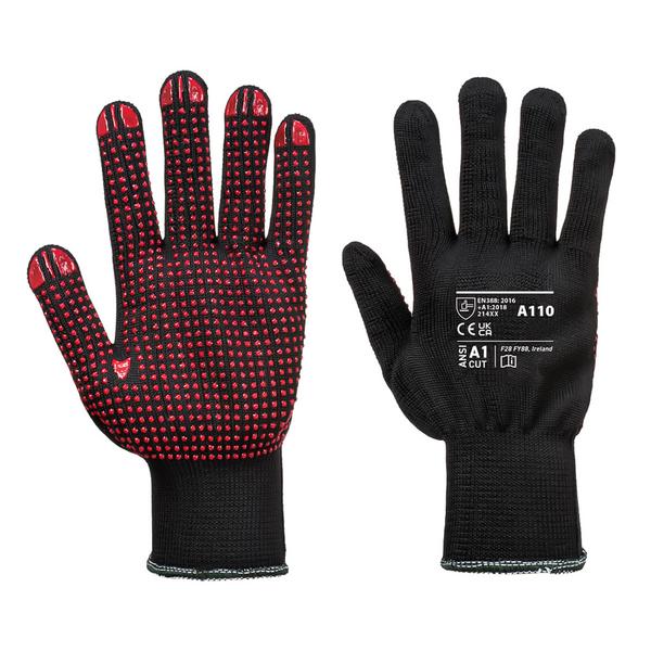 PVC Dot Grip Gloves - Black/Red - Size: L