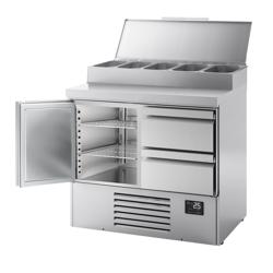 Table réfrigérée de préparation Mini - 978 x 700 mm - avec 1 porte et 2 tiroirs - avec superstructure en inox 5 x GN 1/4