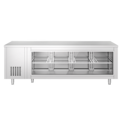 Koelwerkbank - 2330x700mm - 4 deuren aan de achterkant - met glazen voorkant