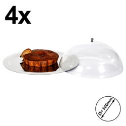 (4 uds) Bandeja de servicio - Acero inoxidable - Ø500mm - con campana transparente