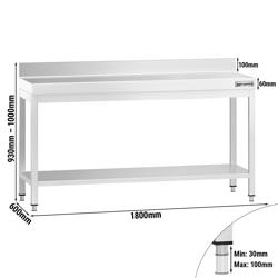 Edelstahl Arbeitstisch PREMIUM - 1800x600mm - mit Grundboden & Aufkantung