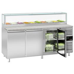 Mesa saladette refrigerada PREMIUM - 2020mm - 3 puertas macizas - con vitrina de cristal para 10x GN 1/3 & 1 estante