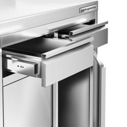 Table armoire en acier inoxydable - 800x600mm - avec 2 tiroirs et portes battantes - avec dosseret - pour machine à café (cafetière à filtre)