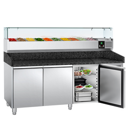 Rashladni pult za pripremu pizze PREMIUM - 2000x800 mm - sa 3 vrata - uklj. Rashladna nadograđena vitrina - 10x GN 1/4