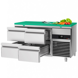 Koelwerkbank PREMIUM - 1400x700mm - met 4 laden - incl. snijplank groen