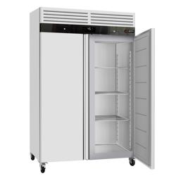 Vrieskast RVS ECO - 1340mm - 770liter - tot -18°C - met 2 deuren - geforceerde koeling, automatische ontdooiing, slot, omkeerbare deur, roosters & rvs rails, wielen