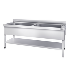 Kastrulldiskbänk Med bottenplatta 1,8 m – 2 Kar L 80 x B 50 x T 35 cm