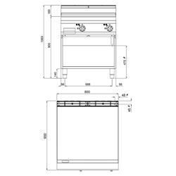Elektrische bakplaat - 11,4kW - Glad - Bakoppervlak: 795x667mm - met open onderbouw