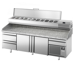 Ψυγείο Πάγκος Πίτσας Premium PLUS - 2305x800mm - με 2 πόρτες & 2 συρτάρια - με ψυχόμενη βιτρίνα - 11x GN 1/4