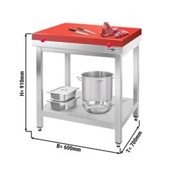 Table de travail en inox PREMIUM - 600x700mm - avec fond de base sans rebord y compris plaque de découpe	