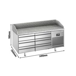 Pizzawerkbank PREMIUM PLUS - 1980x700mm - met granieten werkblad - met 6 laden