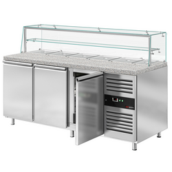 Saladette PREMIUM - 2020mm - 3 deuren - met glazen opzetstuk voor 5x GN 1/1 & 1x GN 2/4 & 1 plank