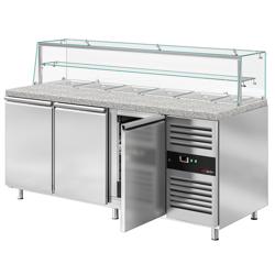 Saladette PREMIUM - 2020mm - 3 deuren - met glazen opzetvitrine voor 5x GN 1/1 & 1x GN 2/4 - granieten werkblad