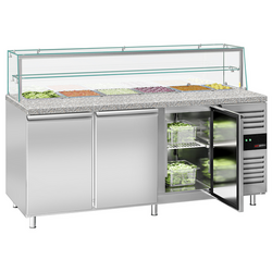 Saladette PREMIUM - 2020mm - 3 deuren - met glazen opzetstuk voor 5x GN 1/1 & 1x GN 2/4 & 1 plank