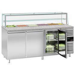 Saladette PREMIUM - 2020mm - 3 deuren - met glazen opzetvitrine voor 5x GN 1/1 & 1x GN 2/4 - granieten werkblad
