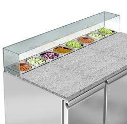 Saladette PREMIUM - 1368mm - 3 deuren - met rechte glazen opzetvitrine voor 8x GN 1/6