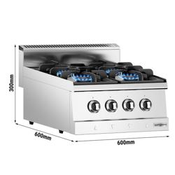 Cucina a gas professionale - GIUSEPPE - 600 - 600x600x300mm - 13,06 kW - 4 fuochi - da banco
