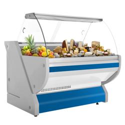 Koeltoonbank - 1325x1150mm - 260 liter - kleur blauw - gebogen ruit - granitenn werkblad