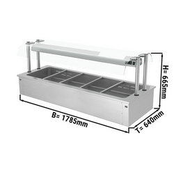 Встраиваемая Водяная  Баня  (Bain-marie) 1,8 м - 5x GN 1/1 - со Стеклянной Панелью для защиты от брызг