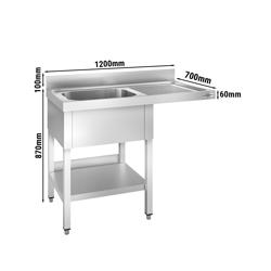 Mycí stůl s prostorem na myčku 1,2 m - 1 dřez vlevo D 40 x Š 50 x H 25 cm
