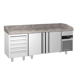Chladicí stůl na pizzu PREMIUM - 2100x800 mm - se 2 dveřmi a 5 zásuvkami - se žulovou pracovní deskou