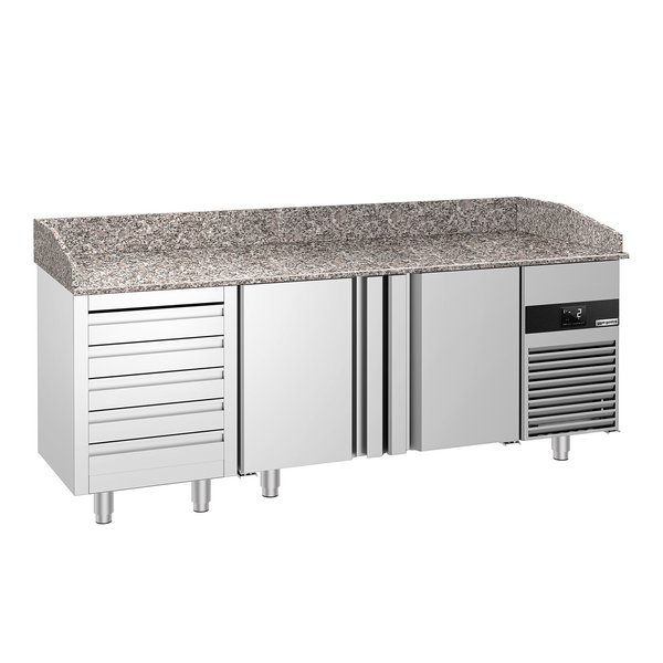 Pizza hazırlık tezgahı PREMIUM-  2100x800mm - 2 kapılı & 5 çekmeceli 