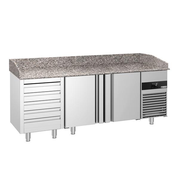 Commercial Pizza Prep Counter - Granite Top PREMIUM - 2100x800mm - with 2 doors & 5 drawers