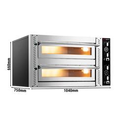 Commercial Full Fireclay Electric 2‑Chamber Pizza Oven – 4+4 Ø30 cm - 450°C - Manual Controls - 10 kW 400V 3N