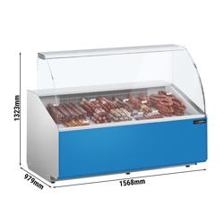 Vitrine refrigerada para bolos/pastelaria - 1568x979x1323mm - panorâmica - painel frontal azul-claro (RAL5015) - com 2 portas no armazenamento inferior - termóstato digital Dixell