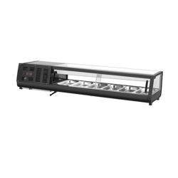 Gekoelde sushivitrine - met LED-verlichting - 1529x420mm - 6x GN 1/3 - met glasopbouw - Zwart