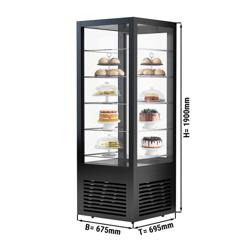 Vitrina expositora refrigerada - 440 litros - 675x695x1900mm - doble cristal - con 5 estantes de cristal - 2 puertas de cristal (frontal y trasera) - Negro