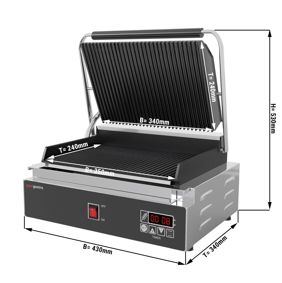 Grelhador de contacto - Digital - Placa superior e inferior ranhurada - | Grill de mesa | multi Grill | Tostadeira | Grill eléctrico | Tostador para Panini