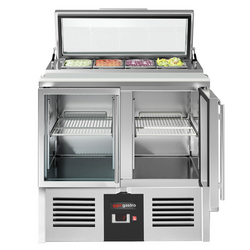 Saladette PREMIUM - 900mm - 2 glazen deuren - met ingang voor 4x GN 1/3 & Glazen deksel