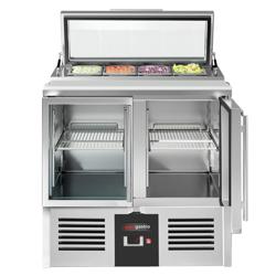 Saladette PREMIUM - 900mm - 159L - 2 portas de vidro - com vitrine de vidro para 4x GN 1/3 & Tampa de vidro