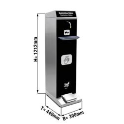 Hand Sanitiser Station - 5000–10000ml - Stainless steel - freestanding, foot pump/foot-operated, with drip tray, for hand sanitiser