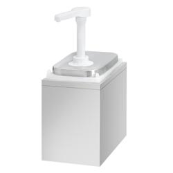 Såsdispenser - Rostfritt stål 18/10 - 2 l - 135x215x325 mm - justerbar dosering - med behållare - droppsäker pip - inkl. rostfritt ställ