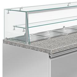 Saladette PREMIUM - 1515mm - 2 deuren - met glazen opzetvitrine voor 4x GN 1/1 - granieten werkblad
