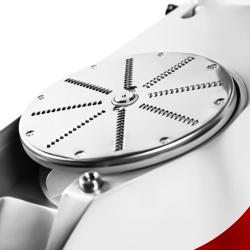 Ipari zöldségszeletelő gép - elektromos - asztali - 550 W - piros - 5 db vágó- és reszelőtárcsával