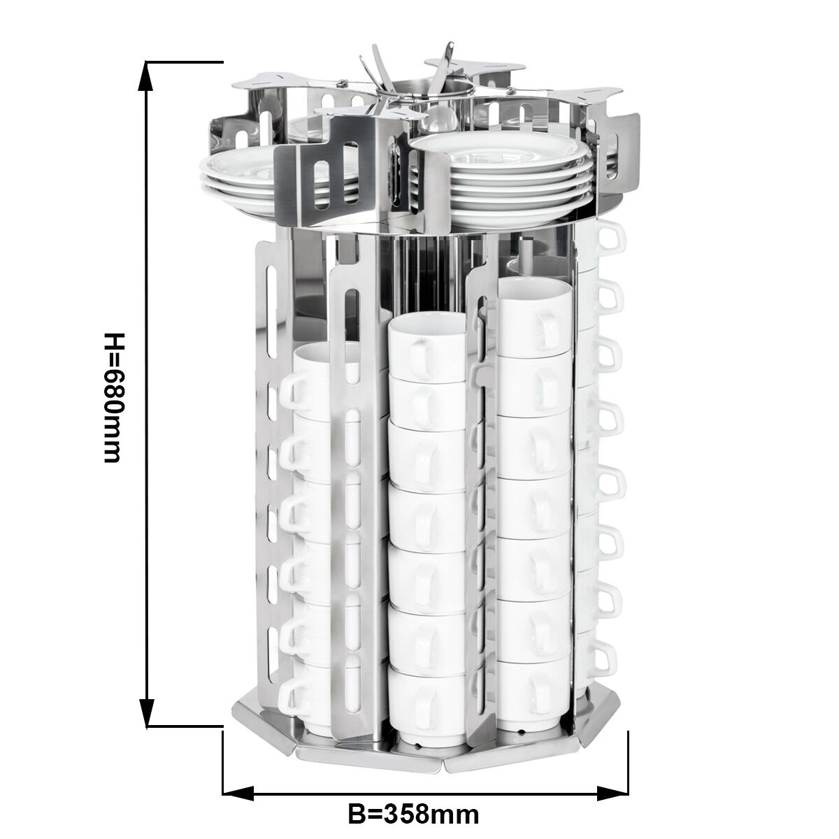 Distributeur de tasses et de soucoupes - rotatif - Acier inoxydable - Version à poser